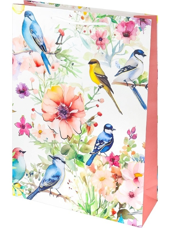 ПКП-2176/Dream cards Пакет подар. с мат.лам. и золот.тис.32,4*44,5*10,2 см (XL), Колибри в цветах/58